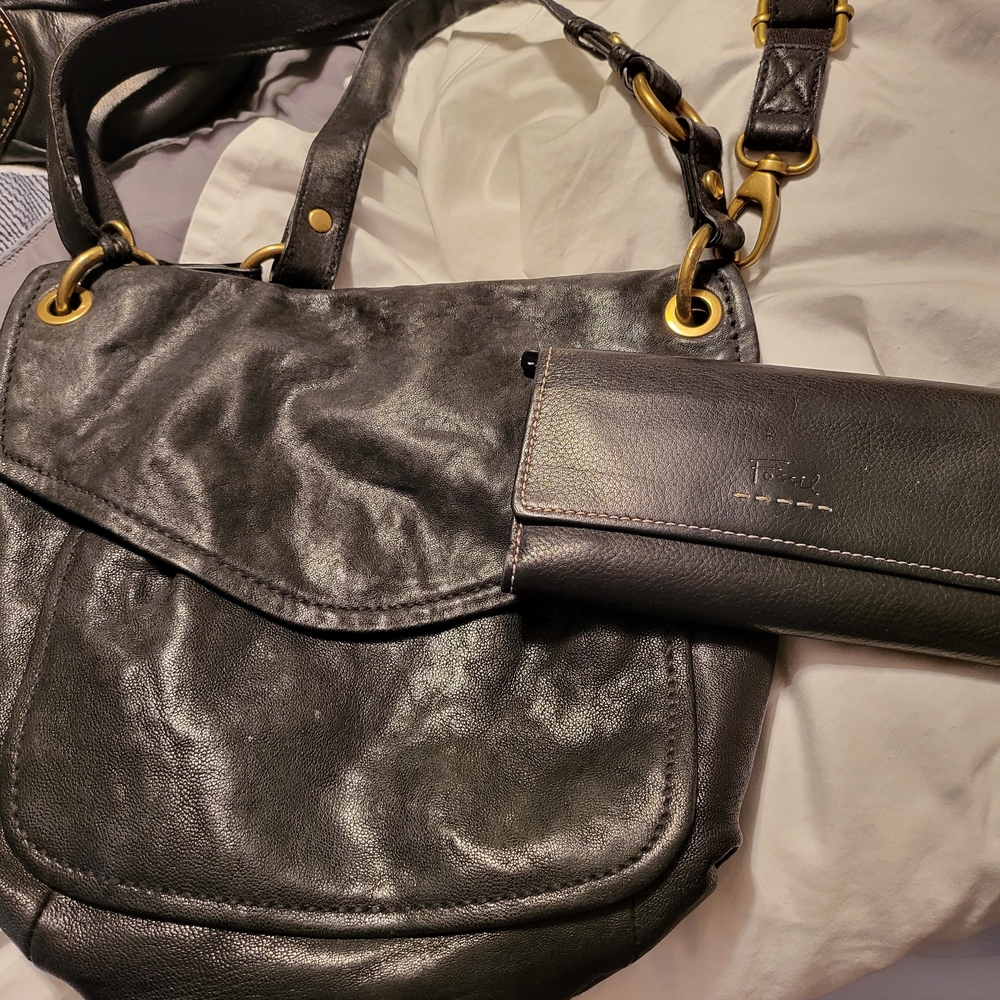 Fossil Black Leather Shoulder Bag and Wallet Vintage Series